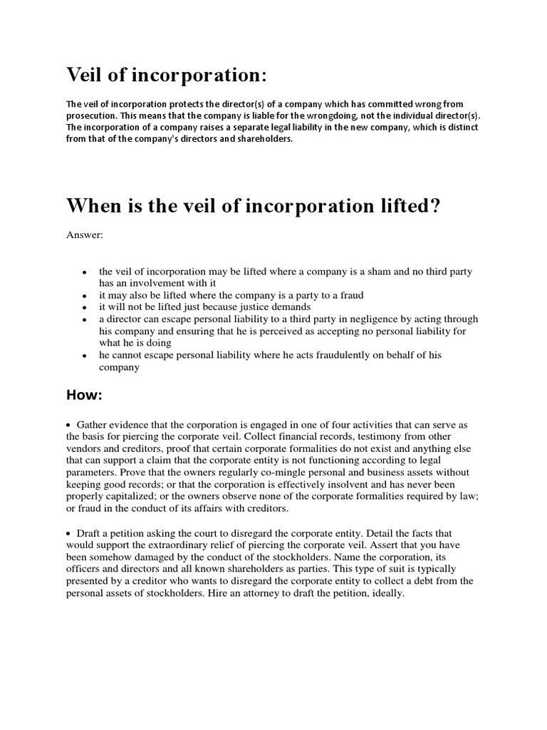 lifting of corporate veil under judicial interpretation lifting of corporate veil pdf